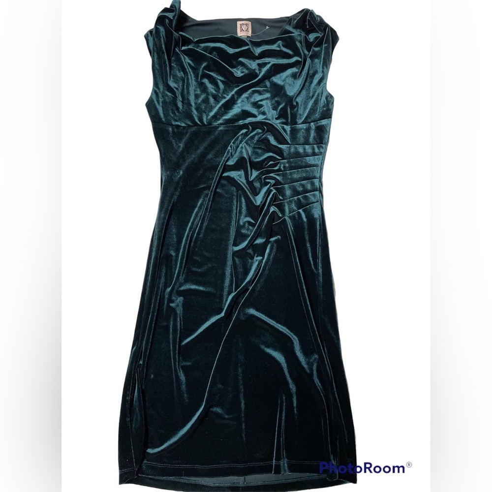 Anne Klein cowl neck velvet green dress